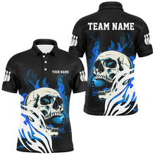 Load image into Gallery viewer, Black and Blue Skull Bowling Polo, Quarter Zip Shirts For Men Custom Bowling Team League Jersey NQS8781