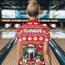 Load image into Gallery viewer, Funny Santa Christmas Women Bowling Polo, Quarter Zip Shirt Custom Team Bowling Jersey | Red NQS10936