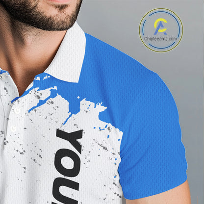 Blue and White Mens Golf polo shirts Custom team golf outfit, Personalized golf attire for men NQS11316