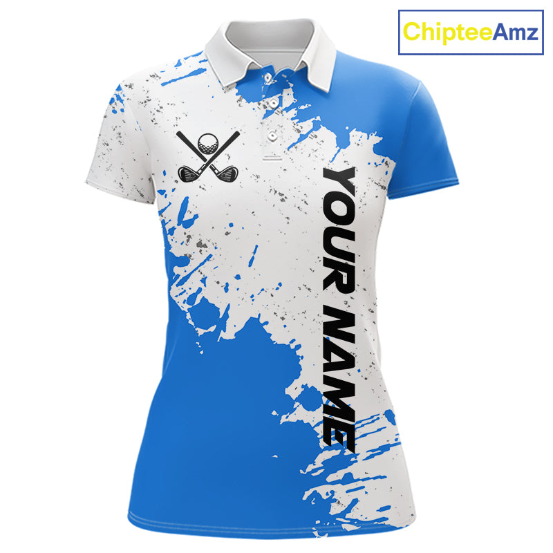 Blue and White Women's Golf polo shirts Custom team golf outfit, Personalized golf attire for ladies NQS11316