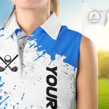 Load image into Gallery viewer, Blue and White Women's Sleeveless polo shirt Custom team golf outfit, golf attire for ladies NQS11316