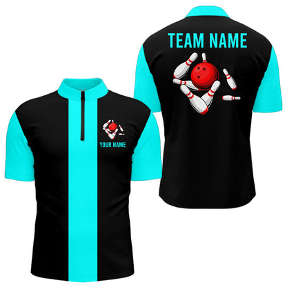 Personalized Cyan Blue and Black Retro Bowling Shirts For Men custom vintage bowling team jerseys NQS9599