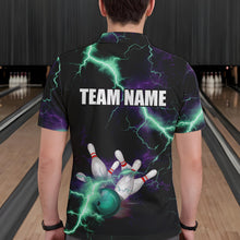 Load image into Gallery viewer, Men bowling shirts Custom Purple green lightning thunder Bowling Team Jersey, gift for team Bowlers NQS9601