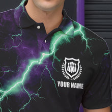 Load image into Gallery viewer, Men bowling shirts Custom Purple green lightning thunder Bowling Team Jersey, gift for team Bowlers NQS9601