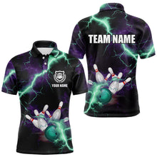 Load image into Gallery viewer, Men bowling shirts Custom Purple green lightning thunder Bowling Team Jersey, gift for team Bowlers NQS9601