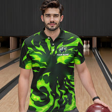 Load image into Gallery viewer, Men bowling Polo, Quarter Zip shirts Custom Green Flame Bowling Team Jersey, gift for team Bowlers NQS9602