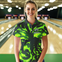 Load image into Gallery viewer, Women bowling Polo, Quarter Zip shirts Custom Green Flame Bowling Team Jersey, gift for team Bowlers NQS9602