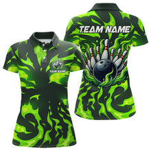 Load image into Gallery viewer, Women bowling Polo, Quarter Zip shirts Custom Green Flame Bowling Team Jersey, gift for team Bowlers NQS9602