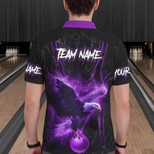 Load image into Gallery viewer, Black and Purple Flame Eagle Bowling Shirt For Men Custom Team Name Bowling Jerseys For Bowlers NQS9749