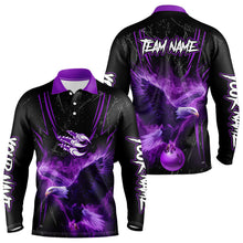 Load image into Gallery viewer, Black and Purple Flame Eagle Bowling Shirt For Men Custom Team Name Bowling Jerseys For Bowlers NQS9749