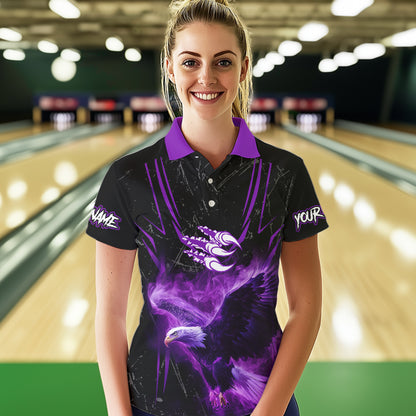 Black and Purple Flame Eagle Bowling Shirt For Women Custom Team Name Bowling Jerseys For Bowlers NQS9749