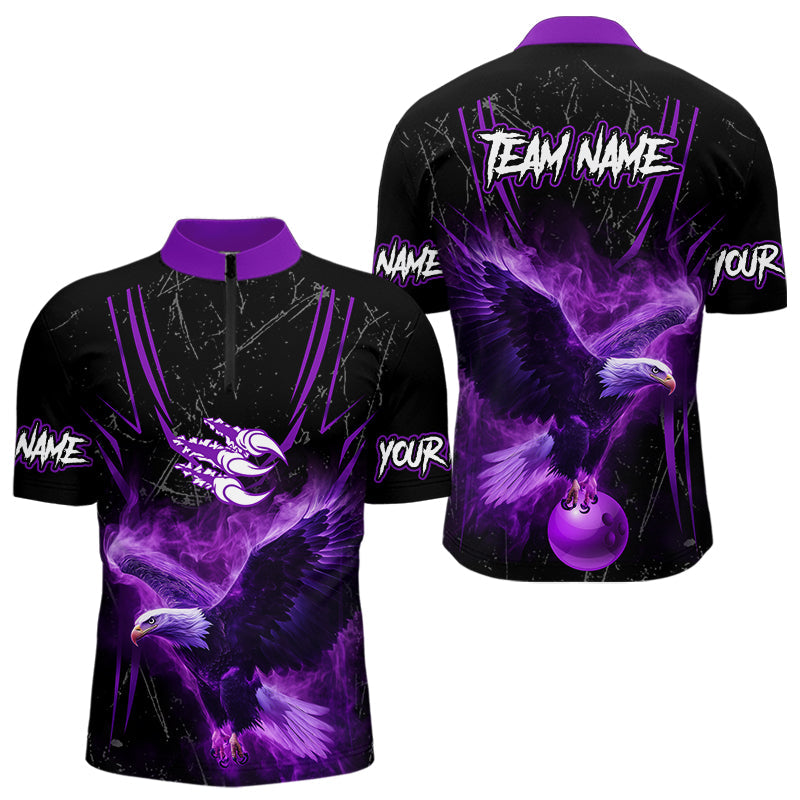 Black and Purple Flame Eagle Bowling Shirt For Men Custom Team Name Bowling Jerseys For Bowlers NQS9749