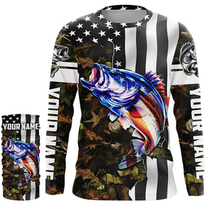 Bass Fishing 3D American Flag Patriot camo Customize name Long Sleeve UV Protection Fishing Shirts NQS1761