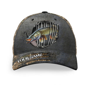 Northern Pike fishing camo Custom fishing hat Unisex Fishing Baseball Angler pike cap NQS3248