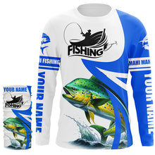 Load image into Gallery viewer, Mahi mahi fishing Custom sun protection long sleeve fishing shirts, Dorado fishing jerseys | Blue NQS5320