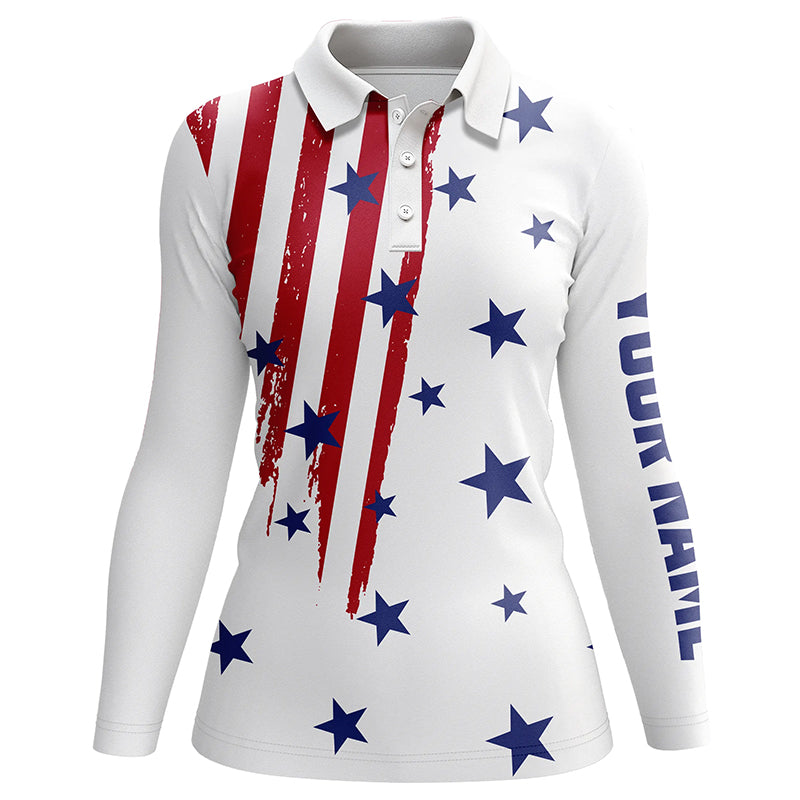 Personalized white golf polos shirt for women American flag 4th July custom patriotic ladies golf tops NQS5556