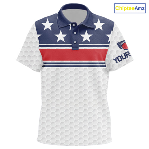 Red, White and Blue American Flag Kid golf polo shirts custom patriotic golf attire for Kid NQS10006