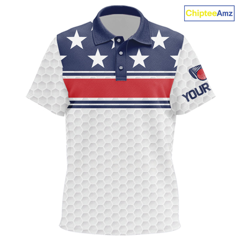Red, White and Blue American Flag Kid golf polo shirts custom patriotic golf attire for Kid NQS10006
