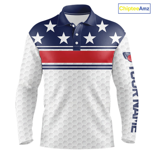 Red, White and Blue American Flag Mens golf polo shirts custom patriotic golf attire for mens NQS10006