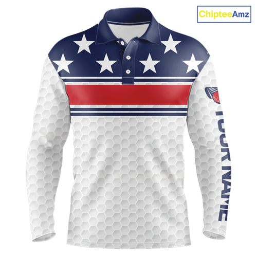 Red, White and Blue American Flag Mens golf polo shirts custom patriotic golf attire for mens NQS10006
