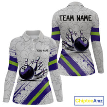 Load image into Gallery viewer, Purple and Green Bowling Camo Women Polo, 1/4 Zip Shirt Custom Team bowling jersey gift for bowlers NQS10008