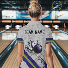 Load image into Gallery viewer, Purple and Green Bowling Camo Women Polo, 1/4 Zip Shirt Custom Team bowling jersey gift for bowlers NQS10008