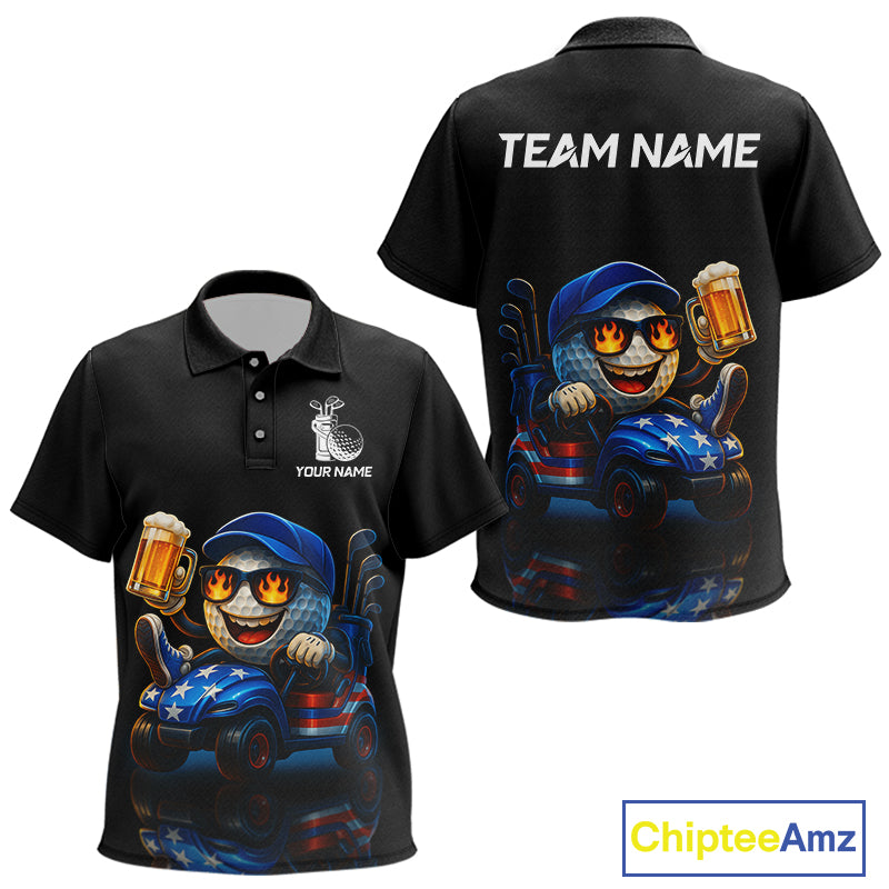 Funny American Flag Golf ball Kid golf polo shirts custom golf and beer golf apparel for Kid NQS10009