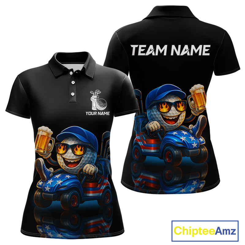 Funny American Flag Golf ball Womens golf polo shirts custom golf and beer golf apparel for ladies NQS10009