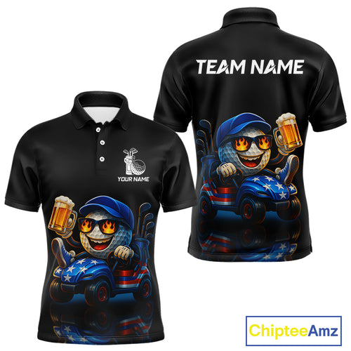 Funny American Flag Golf ball Mens golf polo shirts custom golf and beer golf apparel for mens NQS10009