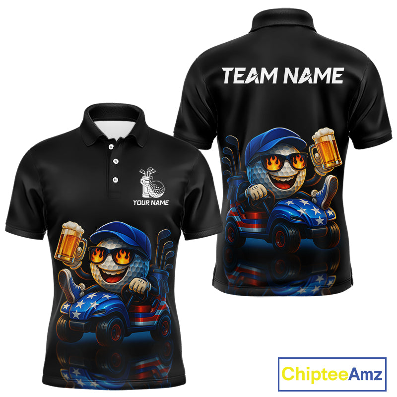 Funny American Flag Golf ball Mens golf polo shirts custom golf and beer golf apparel for mens NQS10009