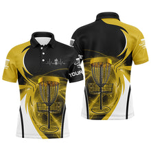 Load image into Gallery viewer, Mens disc golf polo shirt custom disc golf basket, personalized disc golf gifts | Yellow NQS5803