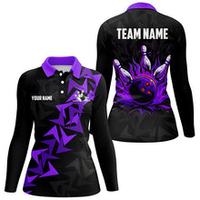 Load image into Gallery viewer, Black and Purple Flame Camo bowling Polo, Quarter Zip shirts for Women custom bowling team jerseys NQS7903