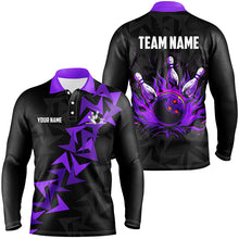 Load image into Gallery viewer, Black and Purple Flame Camo bowling Polo, Quarter Zip shirts for men custom bowling team jerseys NQS7903