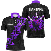 Load image into Gallery viewer, Black and Purple Flame Camo bowling Polo, Quarter Zip shirts for men custom bowling team jerseys NQS7903