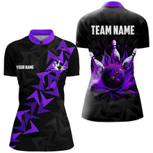 Load image into Gallery viewer, Black and Purple Flame Camo bowling Polo, Quarter Zip shirts for Women custom bowling team jerseys NQS7903