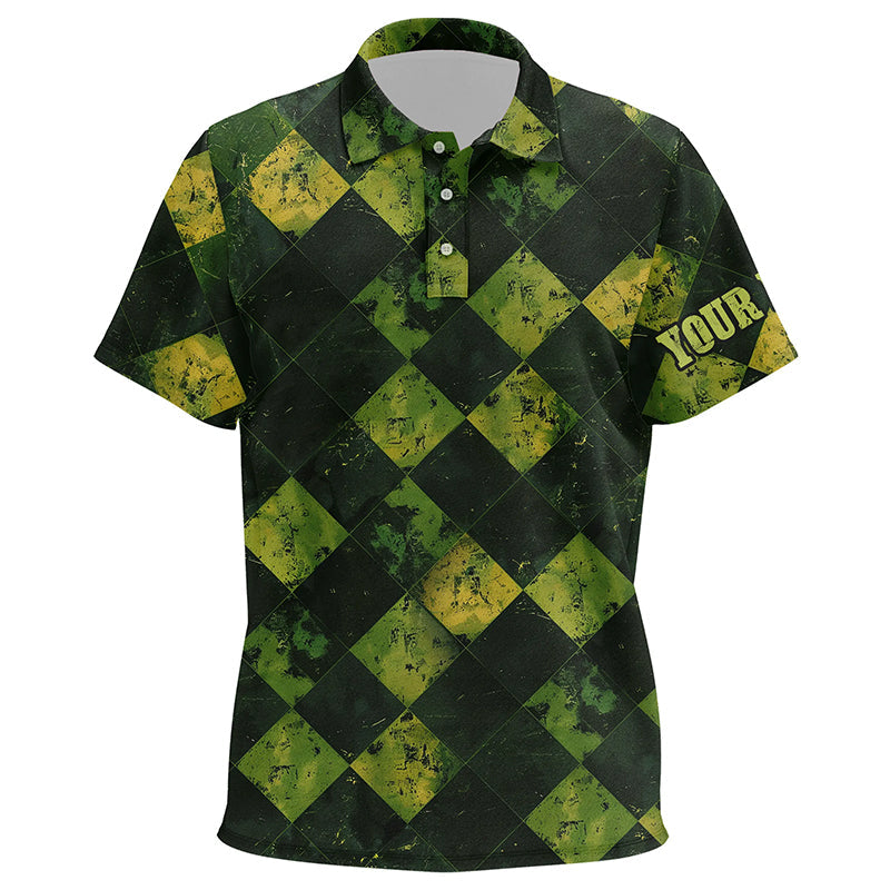 Green and Yellow argyle grunge pattern Kid golf polo shirts custom golf apparel for Kid NQS8113