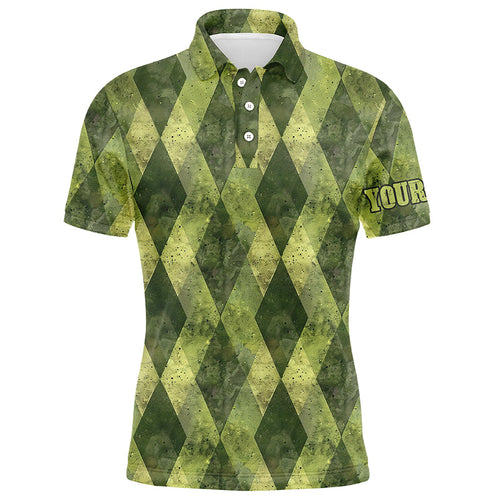 Green argyle grunge pattern Men golf polo shirts custom men golf tops, golfing gifts NQS8114