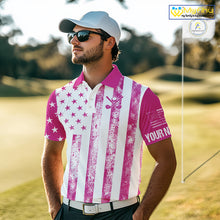 Load image into Gallery viewer, Personalized Pink &amp; White American Flag Retro Men golf polo shirts Custom Patriotic golf top for men NQS10307
