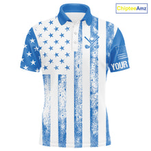 Load image into Gallery viewer, Personalized Blue &amp; White American Flag Retro Men golf polo shirts Custom Patriotic golf top for men NQS10308