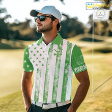 Load image into Gallery viewer, Personalized Green &amp; White American Flag Retro Men golf polo shirts Custom Patriotic golf top for men NQS10309
