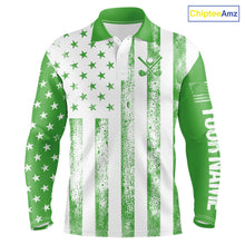 Load image into Gallery viewer, Personalized Green &amp; White American Flag Retro Men golf polo shirts Custom Patriotic golf top for men NQS10309