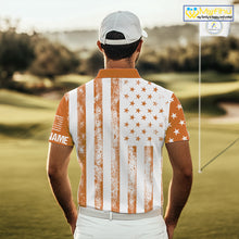 Load image into Gallery viewer, Personalized Orange &amp; White American Flag Retro Men golf polo shirt Custom Patriotic golf top for men NQS10310