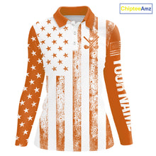 Load image into Gallery viewer, Personalized Orange White American Flag Retro Women golf polo shirt Custom Patriotic ladies golf top NQS10310