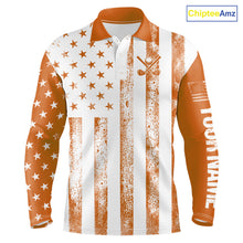 Load image into Gallery viewer, Personalized Orange &amp; White American Flag Retro Men golf polo shirt Custom Patriotic golf top for men NQS10310
