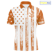 Load image into Gallery viewer, Personalized Orange &amp; White American Flag Retro Men golf polo shirt Custom Patriotic golf top for men NQS10310