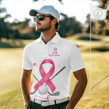 Load image into Gallery viewer, Pink ribbon golf ball clubs Mens polo golf shirts Custom Breast cancer awareness team golf jerseys NQS10506