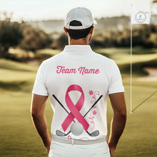 Load image into Gallery viewer, Pink ribbon golf ball clubs Mens polo golf shirts Custom Breast cancer awareness team golf jerseys NQS10506