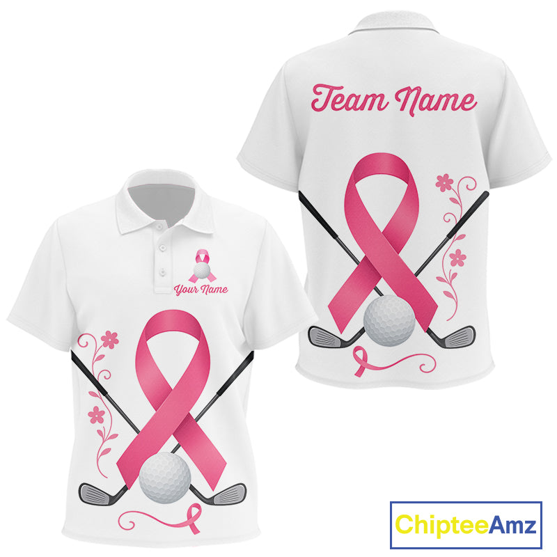 Pink ribbon golf ball clubs Kid polo golf shirts Custom Breast cancer awareness team golf jerseys NQS10506