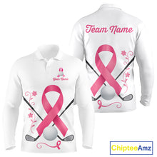 Load image into Gallery viewer, Pink ribbon golf ball clubs Mens polo golf shirts Custom Breast cancer awareness team golf jerseys NQS10506