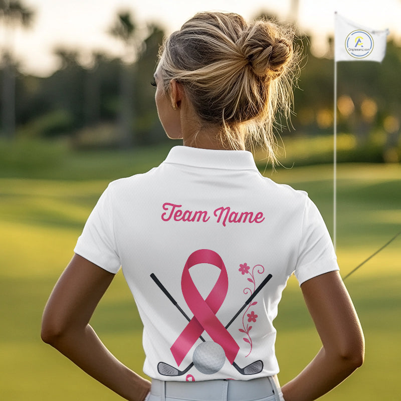 Pink ribbon golf ball clubs Women polo golf shirts Custom Breast cancer awareness team golf jerseys NQS10506
